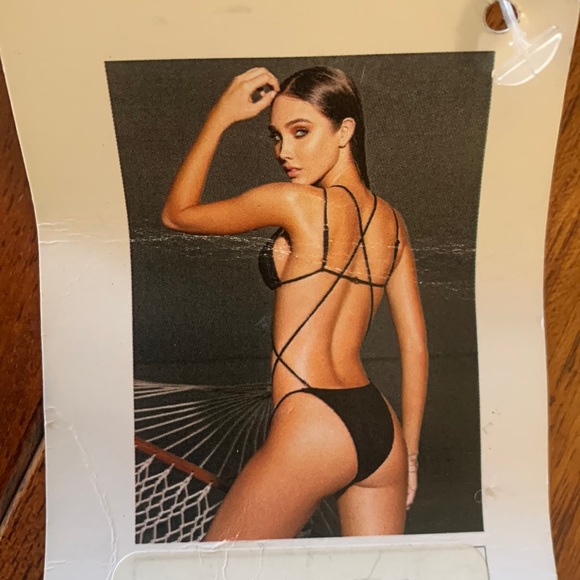 MAPALE 6968 MONOKINI TOP BLACK  WITH GOLD HARDWARE SIZE L NEW - Picture 2 of 9